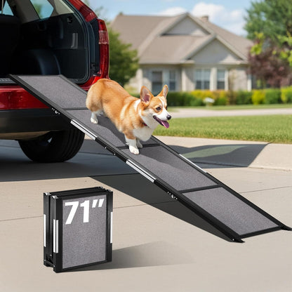 Portable Dog Ramp for Car – Foldable Dog Car Ramp for Truck, SUV, High Bed & Sofa with Anti-Slip Feet & Traction Carpet – Small to Large Breeds (63" Long & 17" Wide)