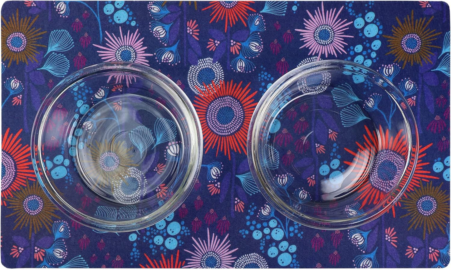 Drymate Pet Bowl Placemat, Dog & Cat Food Feeding Mat - Absorbent Fabric, Waterproof Backing, Slip-Resistant - Machine Washable/Durable (USA Made) (12” x 20”) (Indigo)