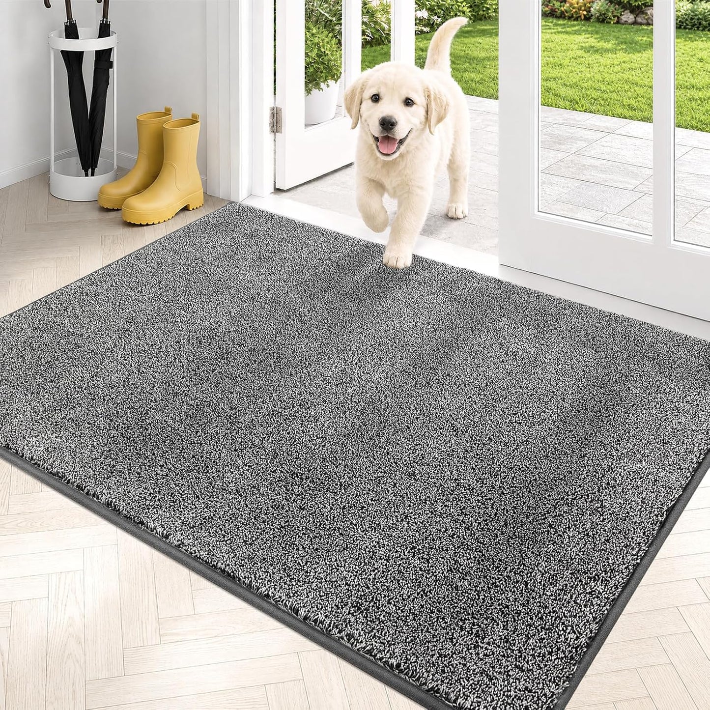 PURRUGS Dirt Trapping Door Mat 20" x 31.5", Non-Slip Machine Washable Entryway Rug, Dog Doormat, Indoor Front Door Mat, Super Absorbent Entry Rug for Muddy Shoes & Paws, Bluish Grey-Black