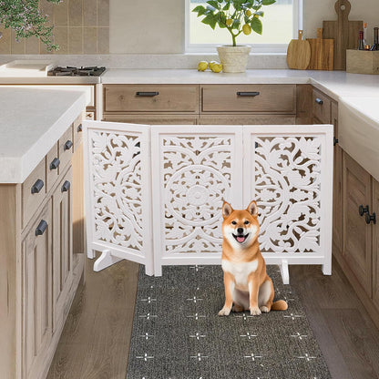 Freestanding Pet Gate for Dogs, Foldable Wooden Dog Gate for House, Indoor Dog Gate for Stair, Doorway, House Design Gates for Dogs Indoor, 72 Inch Wide, (18" x4 Panels 72 inch), Burnt Finish