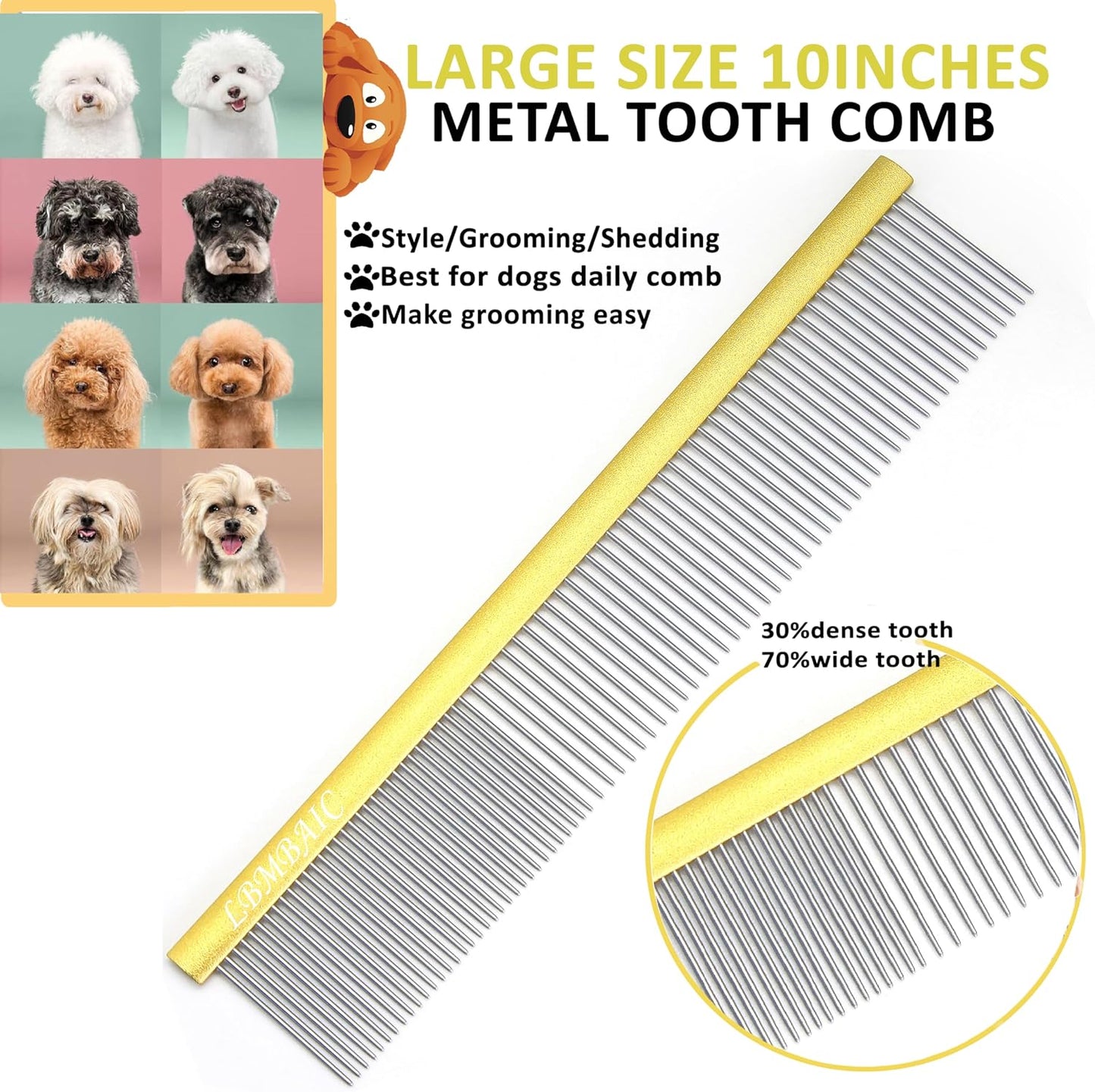 Metal Dog Grooming Comb for Shedding Tangles,Knots,Mats.Dog Combs With Long Wide Tooth for Long Thick Curly Hair Metal Pet Comb for Poodles and Goldendoodles Dematting.7.5INCHES.(Blue)