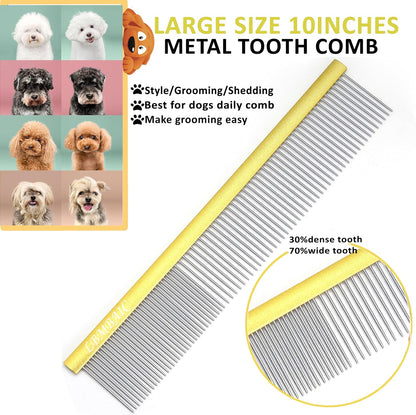 Metal Dog Grooming Comb for Shedding Tangles,Knots,Mats.Dog Combs With Long Wide Tooth for Long Thick Curly Hair Metal Pet Comb for Poodles and Goldendoodles Dematting.7.5INCHES.(Blue)