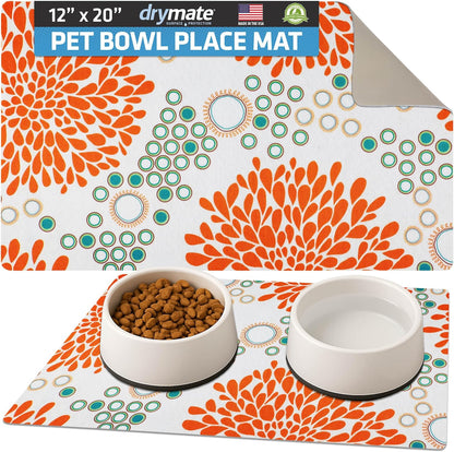 Drymate Pet Bowl Placemat, Dog & Cat Food Feeding Mat - Absorbent Fabric, Waterproof Backing, Slip-Resistant - Machine Washable/Durable (USA Made) (12” x 20”) (Indigo)