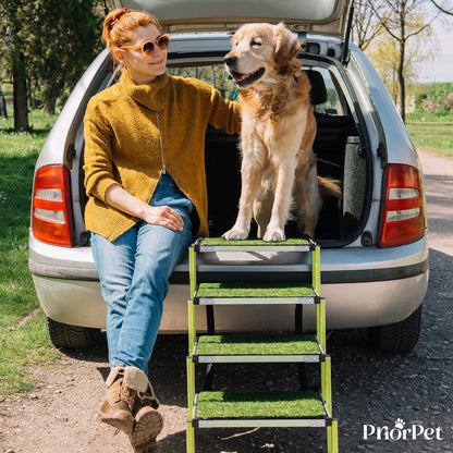 Dog stairs for large dogs PRIORPET - Glow in The Dark Marking - Foldable Dog ramp for Car and Small SUV - Dog steps for Car - Non-Slip Surface - Dog ramps for large dogs - 4 Steps