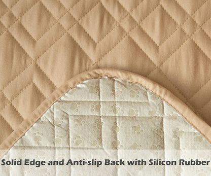 Ameritex Couch Sofa Slipcover 100% Waterproof Nonslip Quilted Furniture Protector for Dogs, Children, Pets, Machine Washable (Beige, 68")