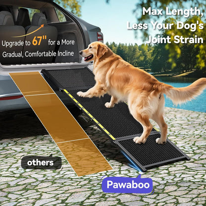 74'' L & 20'' W Longest Dog Ramp for Car - Extra Wide Portable Pet Dog Ramps for Large Dogs, Dogs Cars Ramp for Car SUV/Truck/RV/Bed, Lightweight Ramps with Non-Slip Mesh Up to 250LBS, Black