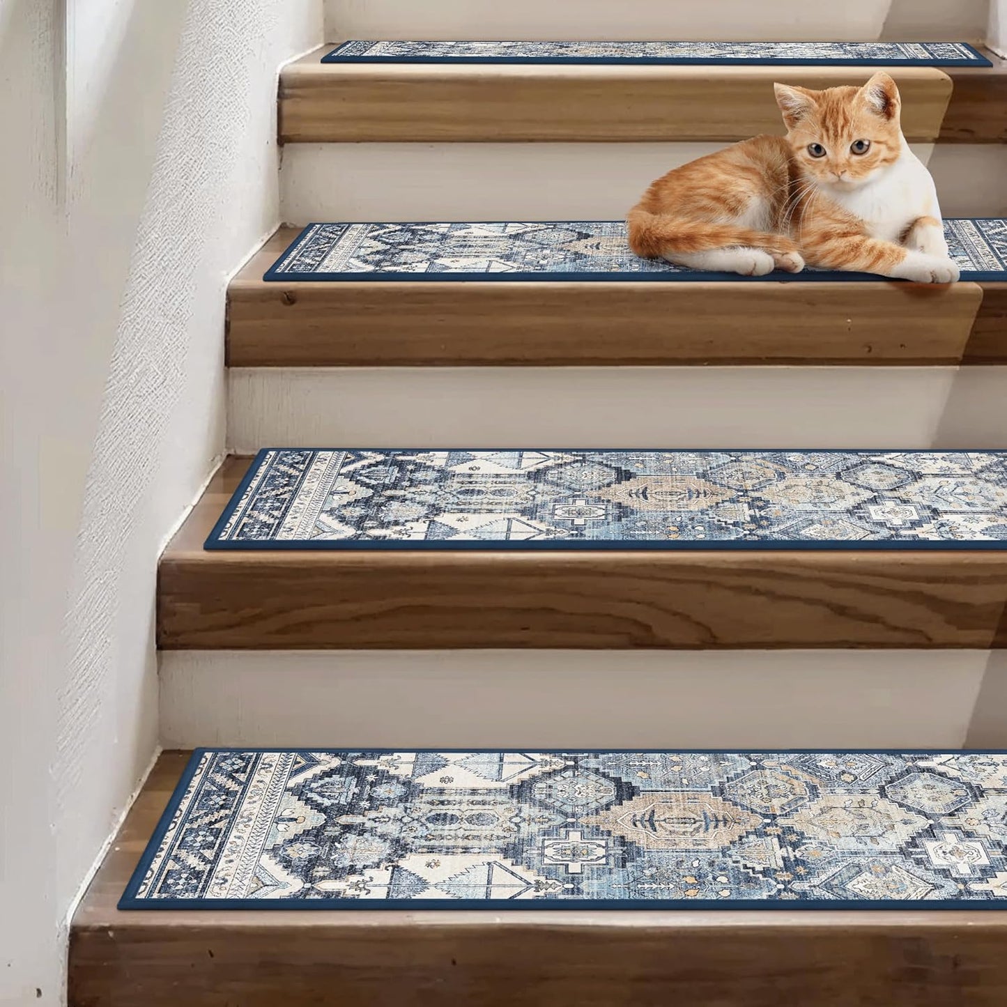 sarben Non Slip Stair Treads for Wooden Steps 15PCS - 8"x30" Indoor Safety Carpet, Edging Mats with TPE Adhesive Backing, Pet and Elderly Friendly Stair Rugs (Taupe) - Colors A