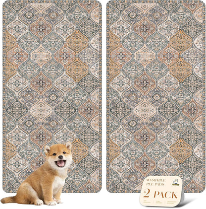 nunubaby Washable Pee Pads for Dogs, Stylish, Non-Slip and Leak-Proof Pee Pads. Reusable Potty Pads for Dogs for Crates and Floors.(Beige/Multi, 24" x48" )
