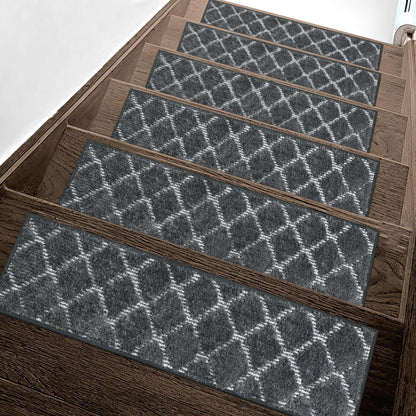 sarben Non Slip Stair Treads for Wooden Steps 15PCS - 8"x30" Indoor Safety Carpet, Edging Mats with TPE Adhesive Backing, Pet and Elderly Friendly Stair Rugs (Taupe) - Colors B