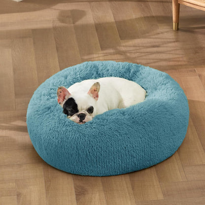 Bedsure Calming Dog Bed Medium Size Dog - Donut Washable Medium Pet Bed, 30 inches Anti-Slip Round Fluffy Plush Faux Fur Cat Bed, Fits up to 45 lbs Pets, Camel