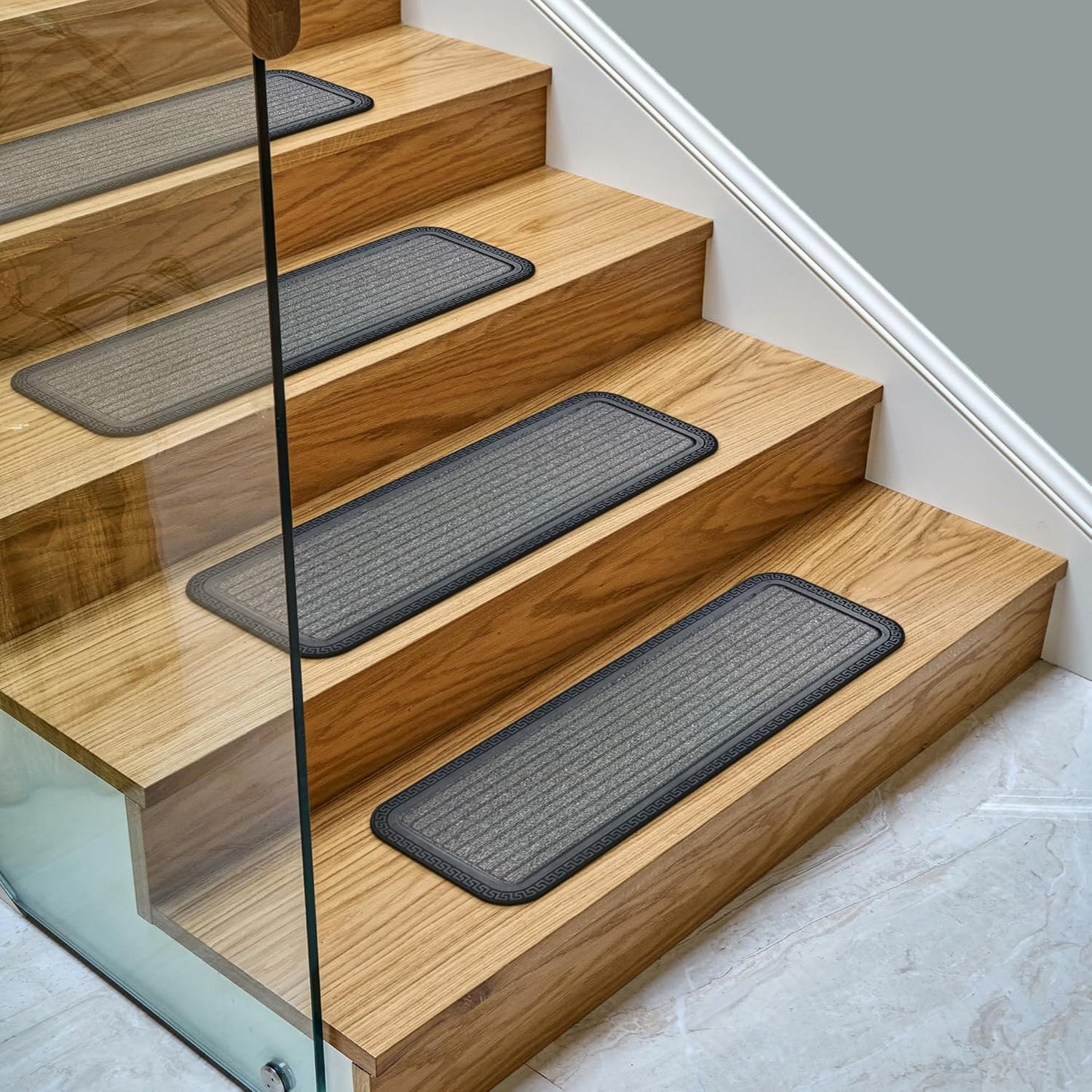 Ottomanson Outdoor Bullnose Stair Treads – Ribbed Heavy-Duty Non Slip Stair Mats – Strong Grip for Concrete, Brick & Textured Steps – Requires Fastening on Wooden & RV Steps, Pack of 5