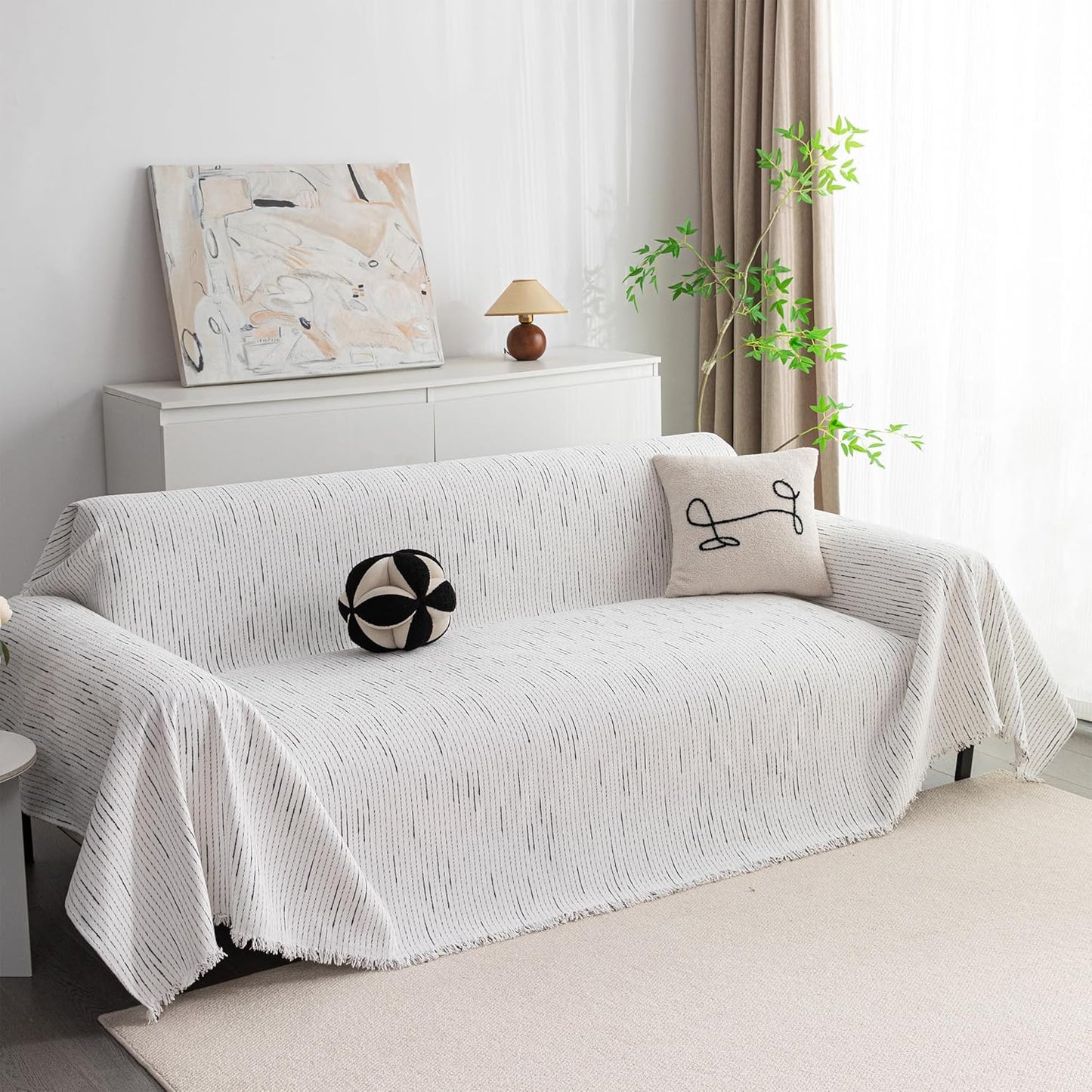 MYSKY HOME Couch Cover for Dogs, Washable Couch Covers, Non Slip Sofa Cover, Couch Cover 2 Cushion Sofa Dogs Furniture Protector with Tassels, Chenille Sofa Slipcover for Pets, 71"x118", Dark Grey