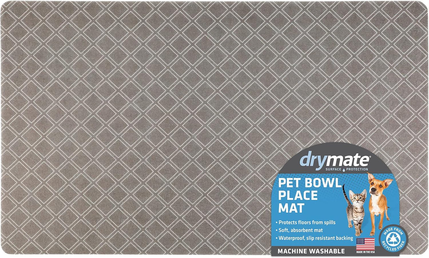 Drymate Pet Bowl Placemat, Dog & Cat Food Feeding Mat - Absorbent Fabric, Waterproof Backing, Slip-Resistant - Machine Washable/Durable (USA Made) (12” x 20”) (Indigo)