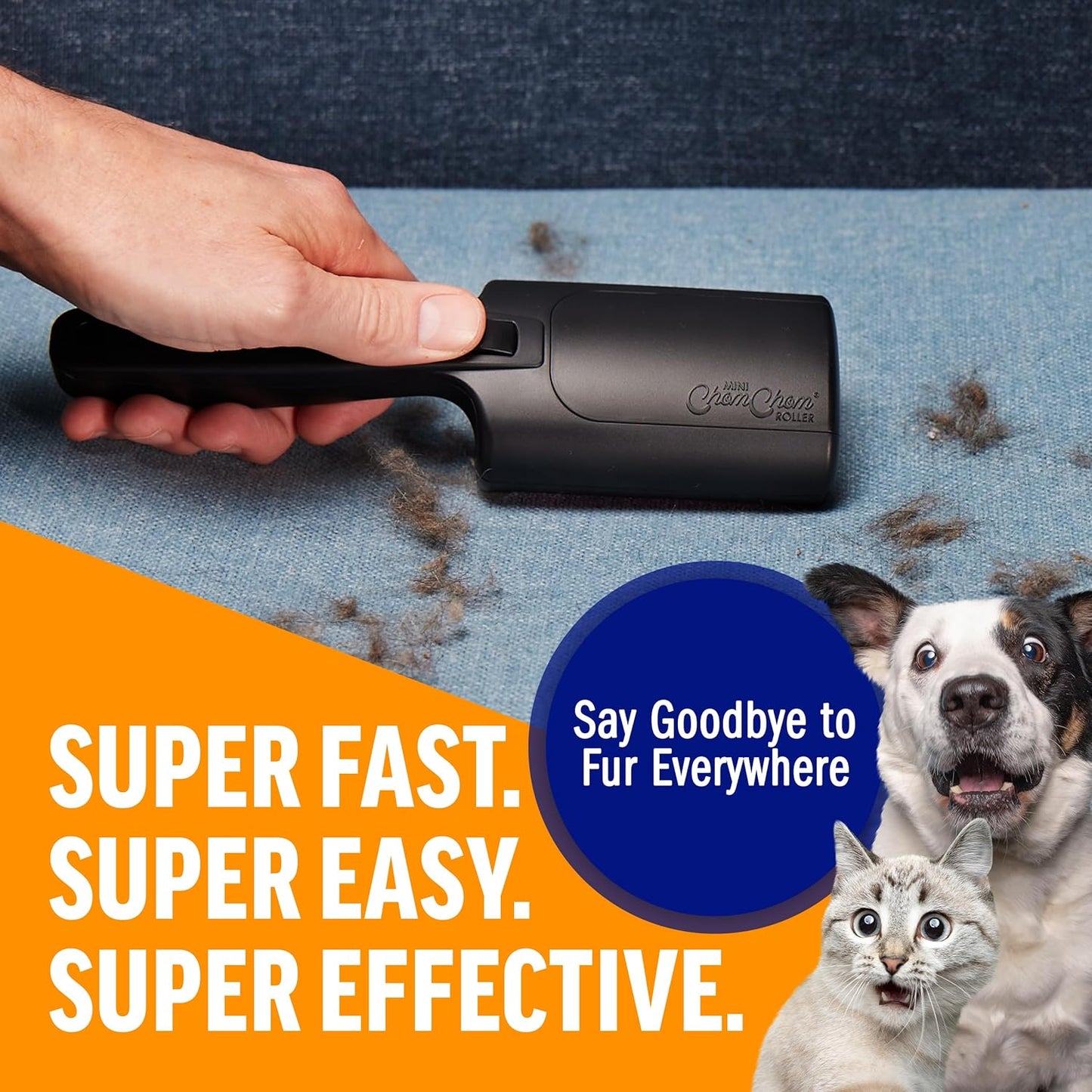 ChomChom Roller Pet Hair Remover – Original Size Reusable Lint Roller for Cat & Dog Hair on Furniture, Couch, Carpet, Car, Rugs & Bedding – Portable, Eco-Friendly (Black)