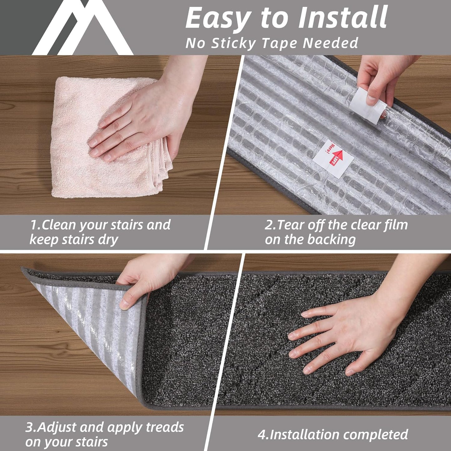 COSY HOMEER Edging Stair Treads Non-Slip Carpet Mat 28inX9in Indoor Stair Runners for Wooden Steps, Edging Stair Rugs for Kids and Dogs, 100% Polyester TPE Backing (7pc, Beige)