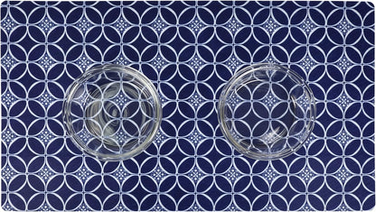 Drymate Pet Bowl Placemat, Dog & Cat Food Feeding Mat - Absorbent Fabric, Waterproof Backing, Slip-Resistant - Machine Washable/Durable (USA Made) (12” x 20”) (Indigo)