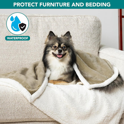 PetAmi Waterproof Dog Blanket for Couch, Large 60x40, Pee Proof Sherpa Fleece Reversible Pet Throw, Furniture Protector for Bed Sofa Kennel, Soft Washable Cover for Medium Dogs Cats, Grey Sherpa