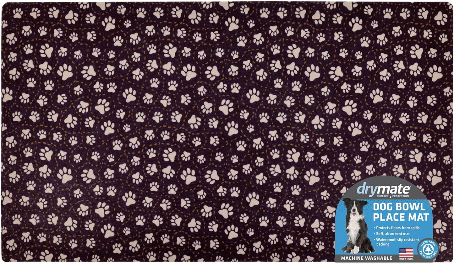 Drymate Pet Bowl Placemat, Dog & Cat Food Feeding Mat - Absorbent Fabric, Waterproof Backing, Slip-Resistant - Machine Washable/Durable (USA Made) (12” x 20”) (Indigo)