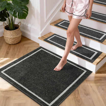 COSY HOMEER Soft Stair Treads Non-Slip Carpet Mat 28inX9in Indoor Stair Runners for Wooden Steps,Stair Rugs for Kids and Dogs, 100% Polyester TPE Backing 4pcs,Beige