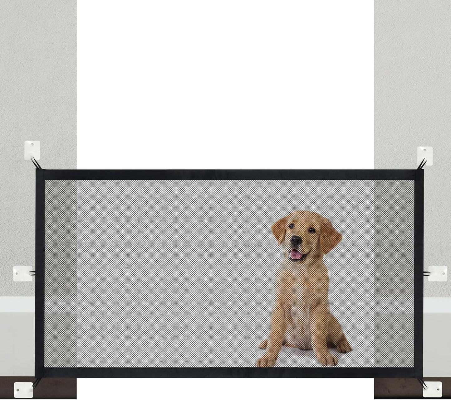 NWK Magic Dog Gate for Stairs Pet Gate for The House Providing a Safe Enclosure for Pets to Play and Rest, 6 Hooks Design (30'' X 43'')