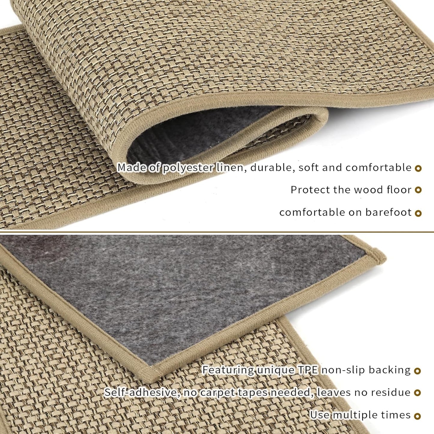 SMILOOL Stair Treads Non Slip for Wooden Steps Indoor 10" x 36" 4 Pack Extra Wide Stair Tread Carpet Stairs Runner, Step Pads with Reusable Adhesive for Dogs Kids Elders, Machine Washable, Beige