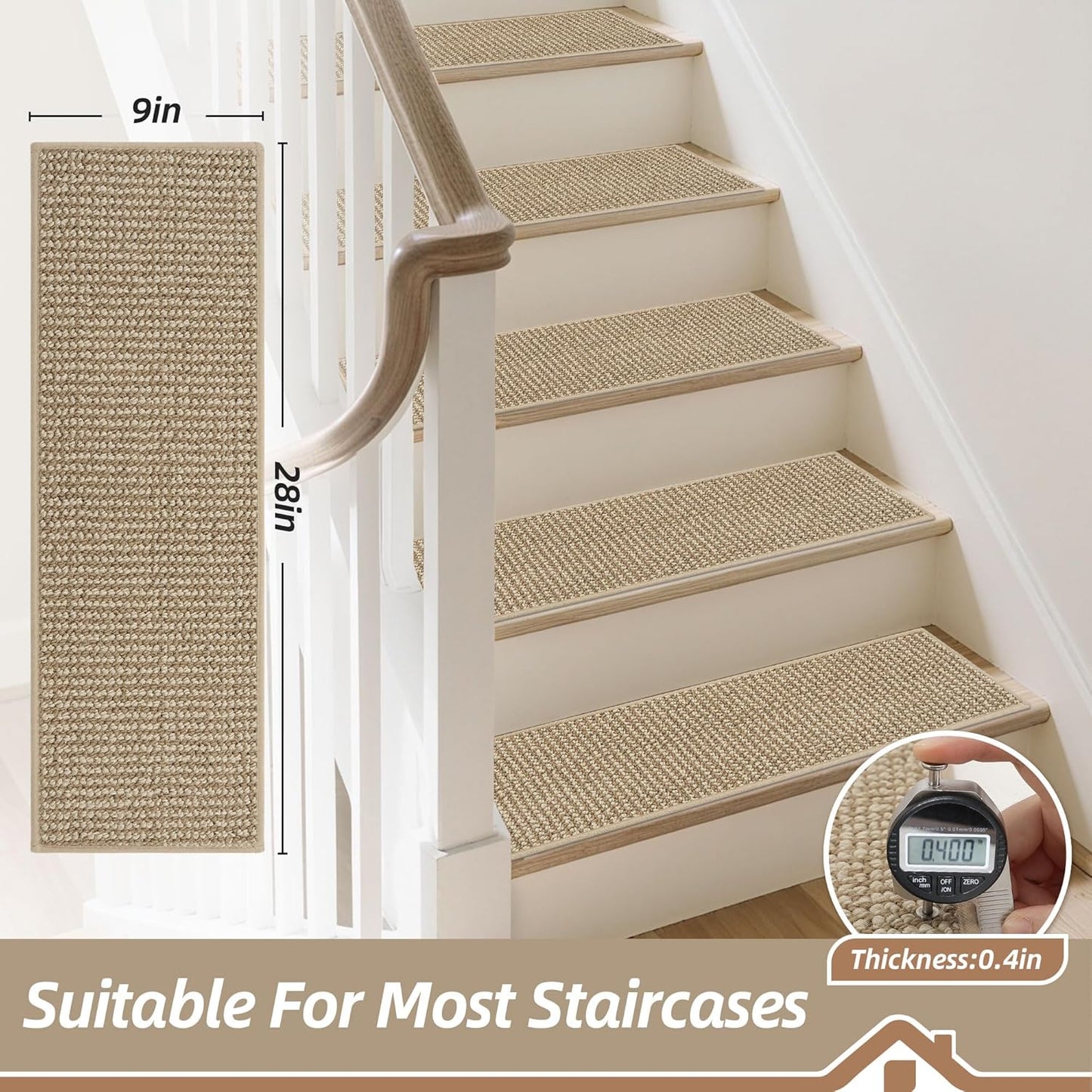 BEQHAUSE Stair Treads for Wooden Steps 28inX9in, Carpet Stair Treads Non Slip Indoor, Machine Washable Stair Runners for Kids Elders and Pets, Carpet for Stair Rugs Mat, TPE Backing, 15pcs, Taupe