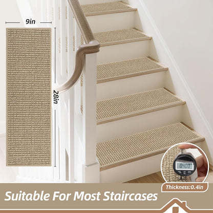 BEQHAUSE Stair Treads for Wooden Steps 28inX9in, Carpet Stair Treads Non Slip Indoor, Machine Washable Stair Runners for Kids Elders and Pets, Carpet for Stair Rugs Mat, TPE Backing, 15pcs, Taupe
