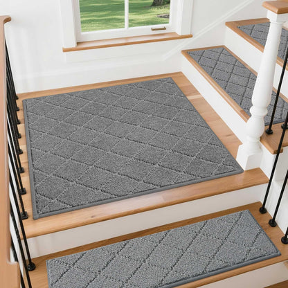 COSY HOMEER Edging Stair Treads Non-Slip Carpet Mat 28inX9in Indoor Stair Runners for Wooden Steps, Edging Stair Rugs for Kids and Dogs, 100% Polyester TPE Backing (7pc, Beige)