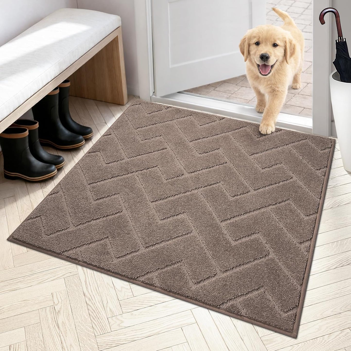 PURRUGS Dirt Trapping Door Mat 20" x 31.5", Non-Slip Machine Washable Entry Rug, Dog Doormat, Indoor Front Door Mat, Super Absorbent Entryway Rug for Muddy Shoes & Paws, Taupe