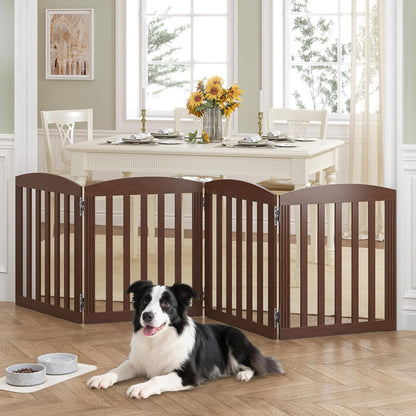 SPIRICH 96" Extra Wide 28" Tall Wooden Freestanding Foldable Dog Gate, Pet Gate Indoor, 4 Panels, White
