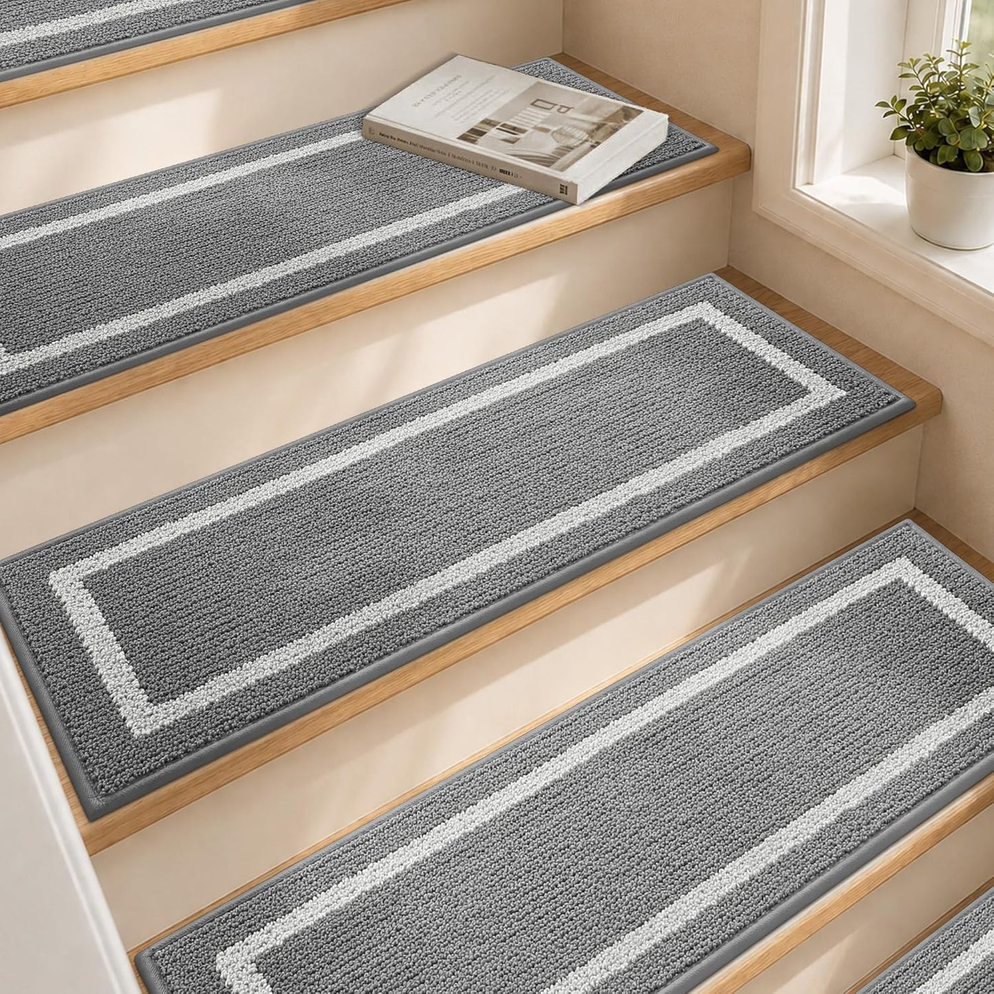COSY HOMEER Soft Stair Treads Non-Slip Carpet Mat 28inX9in Indoor Stair Runners for Wooden Steps,Stair Rugs for Kids and Dogs, 100% Polyester TPE Backing 4pcs,Beige