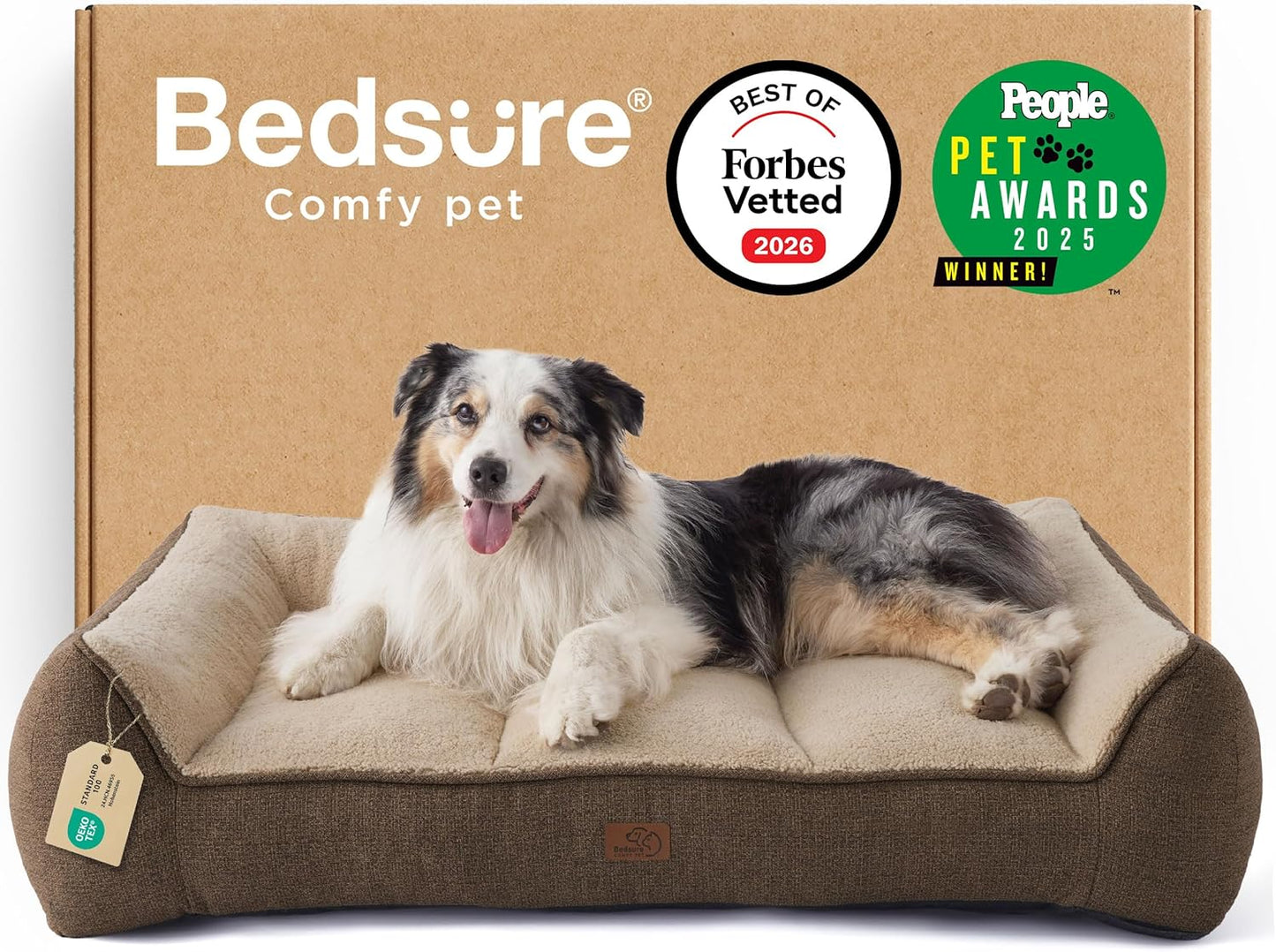 Bedsure SupportMax™ XL Pro Orthopedic Dog Beds Large Sized Dog - Extra Thick Supportive Dogs Couch with Waterproof Washable Cover, Extra Large Comfort Pet Sofa with Sherpa & Nonskid Bottom, Grey, 45"