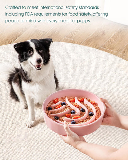 vancasso Slow Feeder Dog Bowl, 1.5 Cup Ceramic Slow Feeding Food Dish for Small and Medium Breed, Puzzle Dog Food Bowl for Fast Eater, Pink