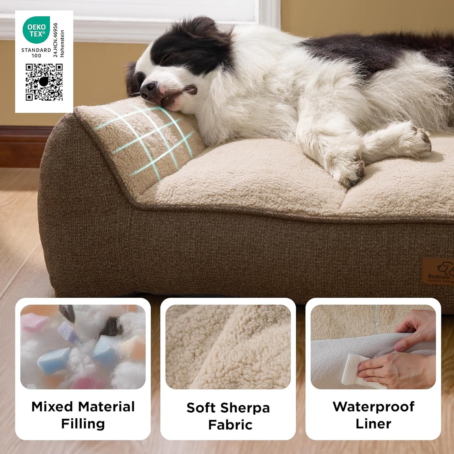 Bedsure SupportMax™ XL Pro Orthopedic Dog Beds Large Sized Dog - Extra Thick Supportive Dogs Couch with Waterproof Washable Cover, Extra Large Comfort Pet Sofa with Sherpa & Nonskid Bottom, Grey, 45"