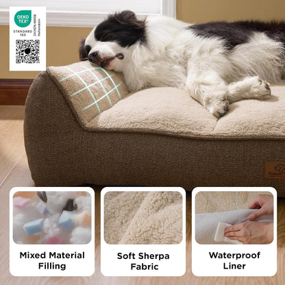 Bedsure SupportMax™ XL Pro Orthopedic Dog Beds Large Sized Dog - Extra Thick Supportive Dogs Couch with Waterproof Washable Cover, Extra Large Comfort Pet Sofa with Sherpa & Nonskid Bottom, Grey, 45"