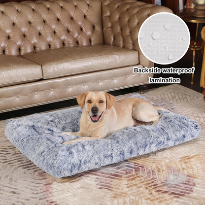 Bedfolks Waterproof Dog Crate Bed, Plush With Removable Washable Cover, Faux Fur Crate Pad for Medium Dogs, Fluffy Kennel 29"x21", Dark Grey