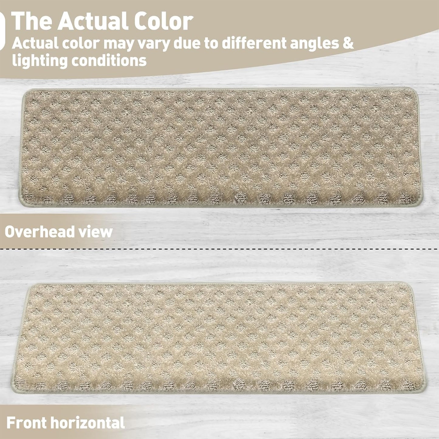 PURE ERA Bullnose Carpet Stair Treads Set Tape Free Non-Slip Indoor Stair Protectors Pet Friendly Rugs Covers Soft Skid Resistant Washable Reusable 9.5" x 30"(14 Pieces,Cream Gray)