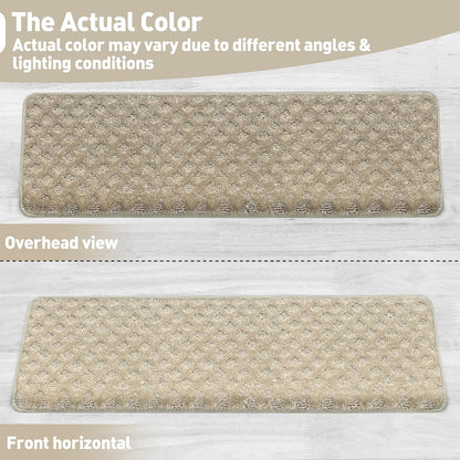 PURE ERA Bullnose Carpet Stair Treads Set Tape Free Non-Slip Indoor Stair Protectors Pet Friendly Rugs Covers Soft Skid Resistant Washable Reusable 9.5" x 30"(14 Pieces,Cream Gray)