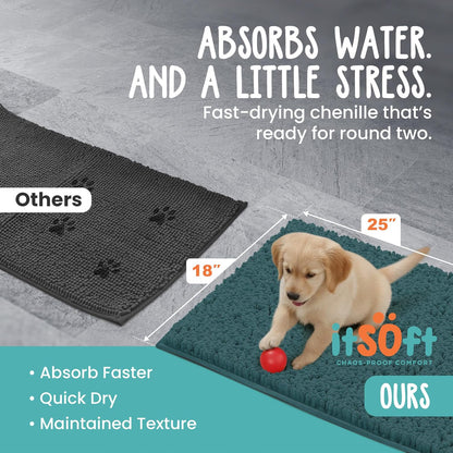 Dog Rugs for Muddy Paws 22x14 | Cleaner Mud Free Floors | Muddy Dogs Mats for Indoor, Dog Mat for Muddy Paws Door Mat Washable, Absorbent Chenille Mud Rug Paw Matt w/ Non Slip Backing, Charcoal Grey
