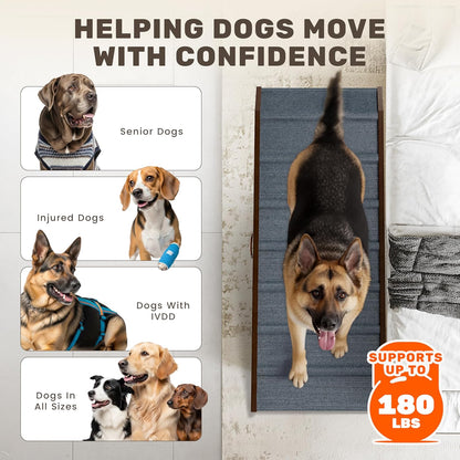 Adjustable Dog Ramp - 50" L x 18.5" W Ramp for Large Dogs to Get on Bed with 6 Incline Levels & Non-Slip Traction Carpet - Also Ideal for Medium & Large Breeds (Natural)