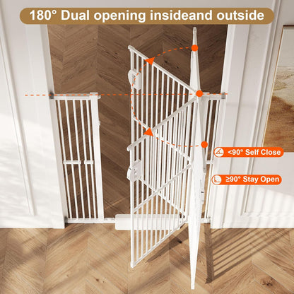 Jekriuet 57" Extra Tall Pet Gate, Auto Close Dog Door Pressure Mounted No Drilling for Doorways, Hallways, Stairs, Expandable 27.5"-38.5" Wide, Narrow 1.18" Spacing for Small Dogs & Puppies, Black
