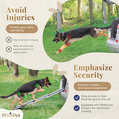 Dog Ramp for Car - Anti-Slip Dog Car Ramp for Large Dogs SUV - Stable 250LBS Capacity - Telescoping Pet Ramp for Car - Portable - Night Safety Reflective Sides - Fixing Clip - Black