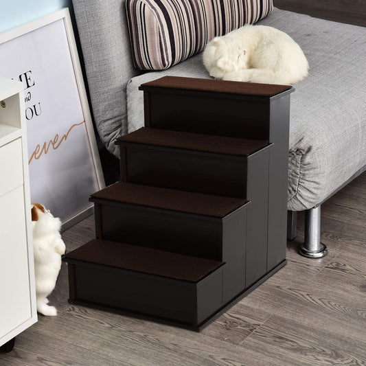 PawHut Pet Stairs, Small Pet Steps with Cushioned Removable Covering for Dogs and Cats Up to 22 Lbs., Natural