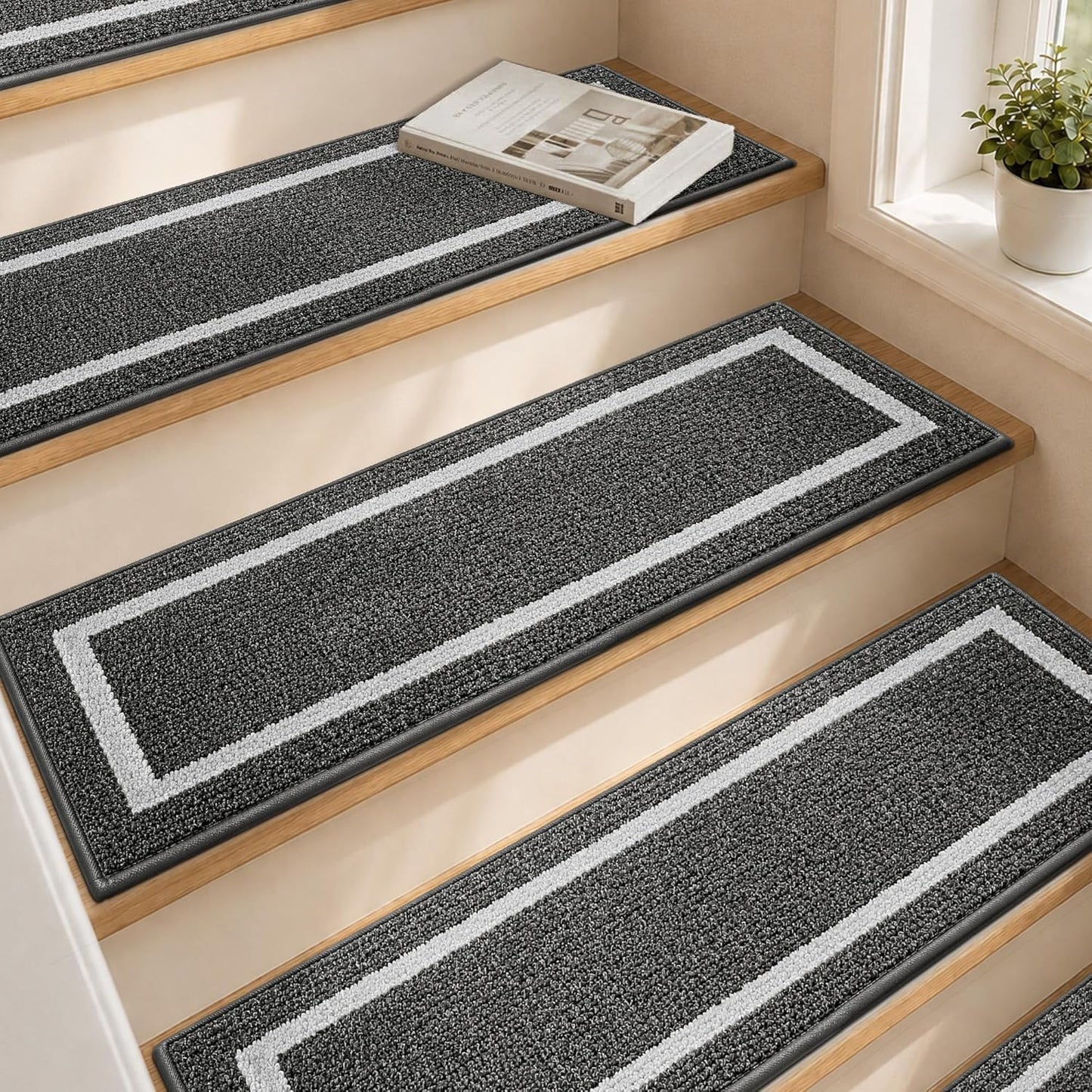COSY HOMEER Soft Stair Treads Non-Slip Carpet Mat 28inX9in Indoor Stair Runners for Wooden Steps,Stair Rugs for Kids and Dogs, 100% Polyester TPE Backing 4pcs,Beige