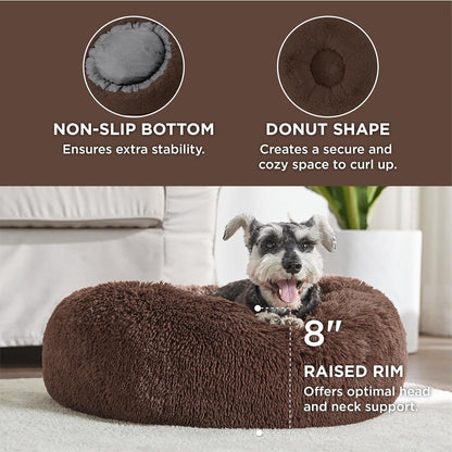 Bedsure Calming Dog Bed Medium Size Dog - Donut Washable Medium Pet Bed, 30 inches Anti-Slip Round Fluffy Plush Faux Fur Cat Bed, Fits up to 45 lbs Pets, Camel