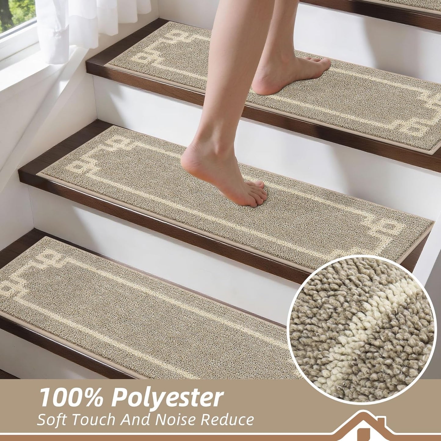 BEQHAUSE Non Slip Stair Treads for Wooden Steps Indoor Washable Stair Runner 28inX9in Polyester Durable Stair Treads Carpet for Dogs,Kids and Elders 15pcs,Dark Grey