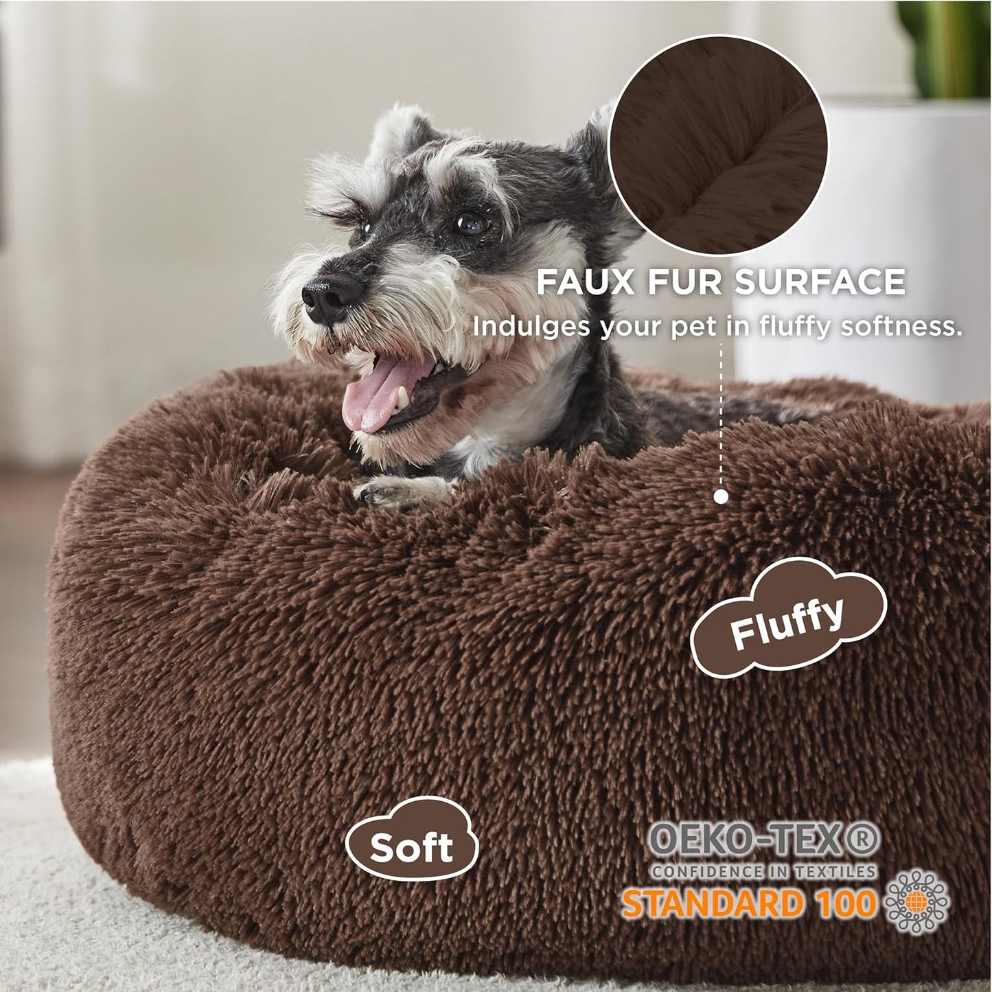 Bedsure Calming Dog Bed Medium Size Dog - Donut Washable Medium Pet Bed, 30 inches Anti-Slip Round Fluffy Plush Faux Fur Cat Bed, Fits up to 45 lbs Pets, Camel