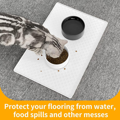 Ptlom Pet Placemat for Dog and Cat, Mat for Prevent Food and Water Overflow, Suitable for Small, Medium and Big Pet, 18" 12", Grey, Silicone