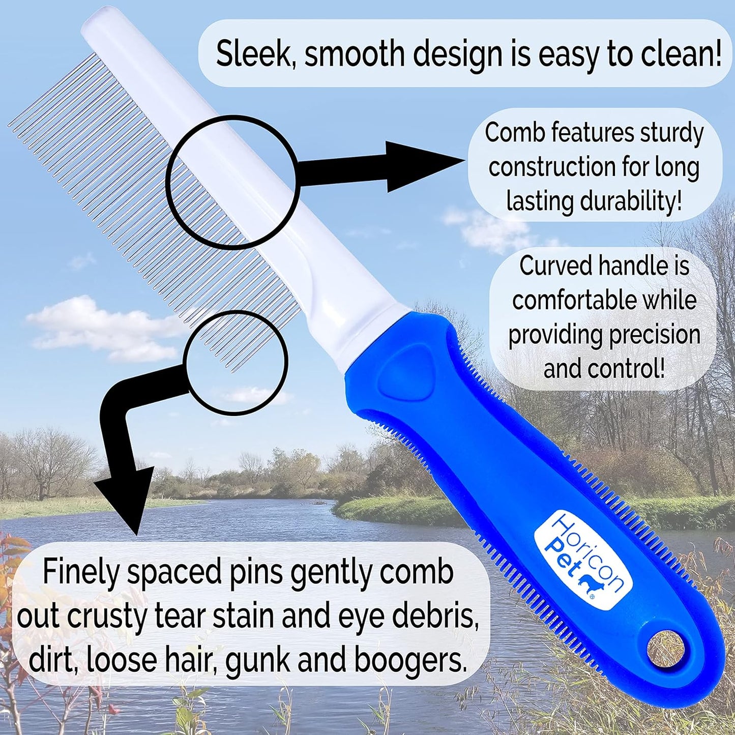 Detangling Dog Comb with Long & Short Stainless Steel Metal Teeth - Dogs, Cats & Small Animals for Removing Matted Fur, Knots & Tangles