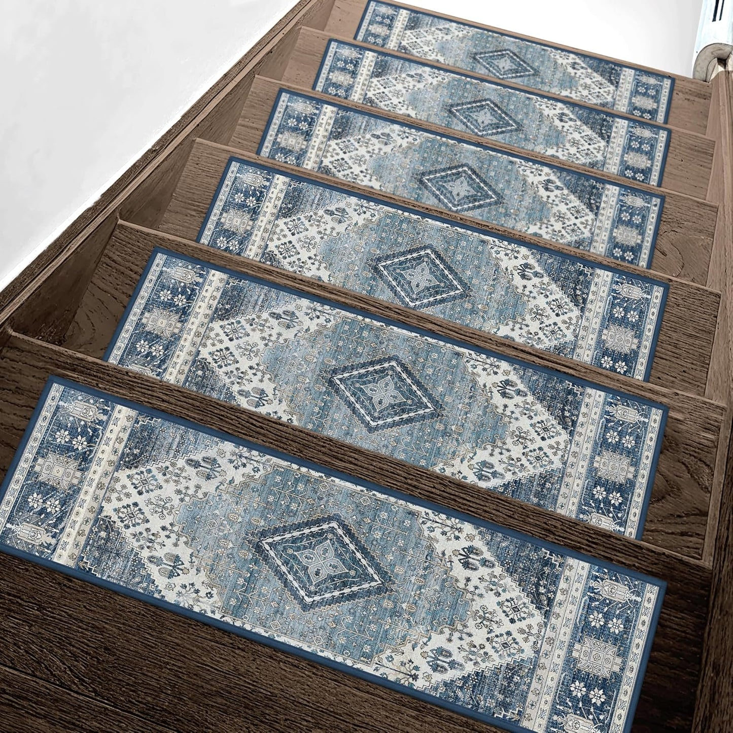 sarben Non Slip Stair Treads for Wooden Steps 15PCS - 8"x30" Indoor Safety Carpet, Edging Mats with TPE Adhesive Backing, Pet and Elderly Friendly Stair Rugs (Taupe) - Colors A